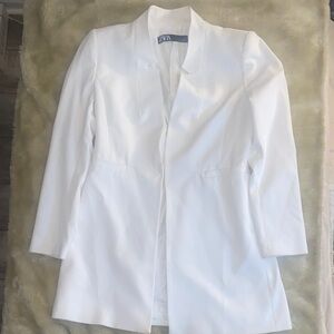 Zara White Longline Blazer Jacket